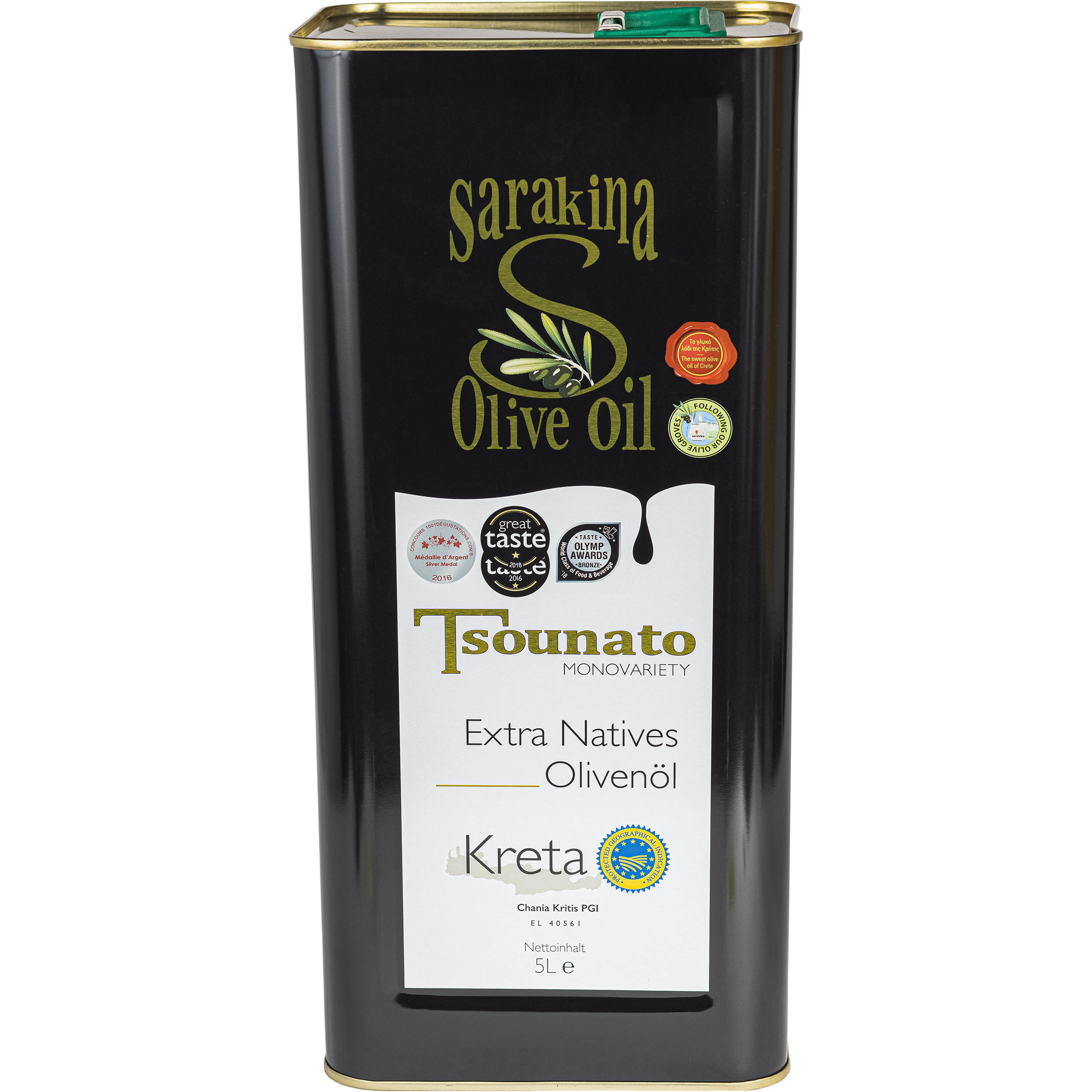 Sarakina - Extra natives Olivenöl aus Tsounati-Oliven (g.g.A) 5 l