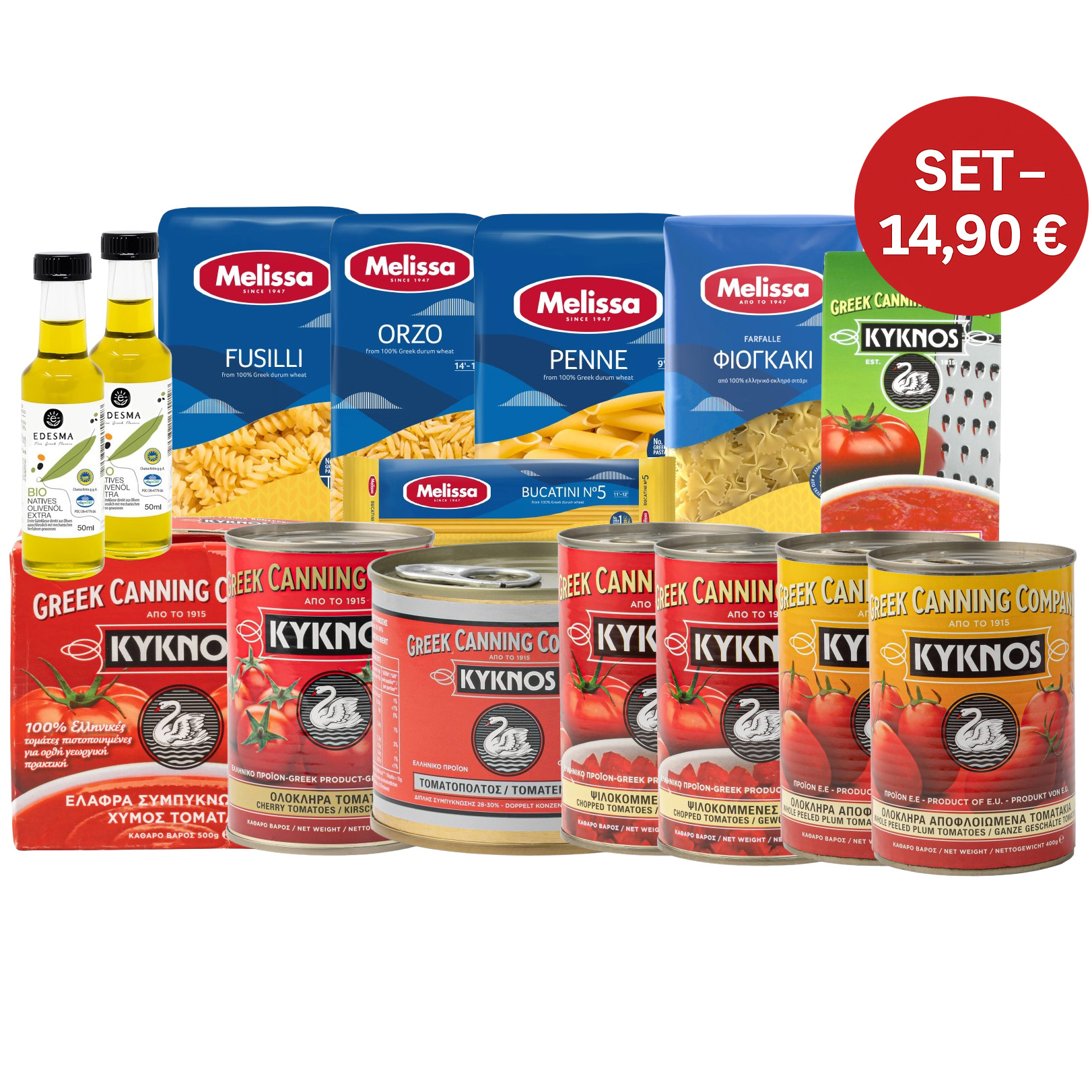 Aktion: Kyknos Tomaten & Melissa Pasta Set mit Bio-Olivenöl aus Kreta 5700 g + 100 ml