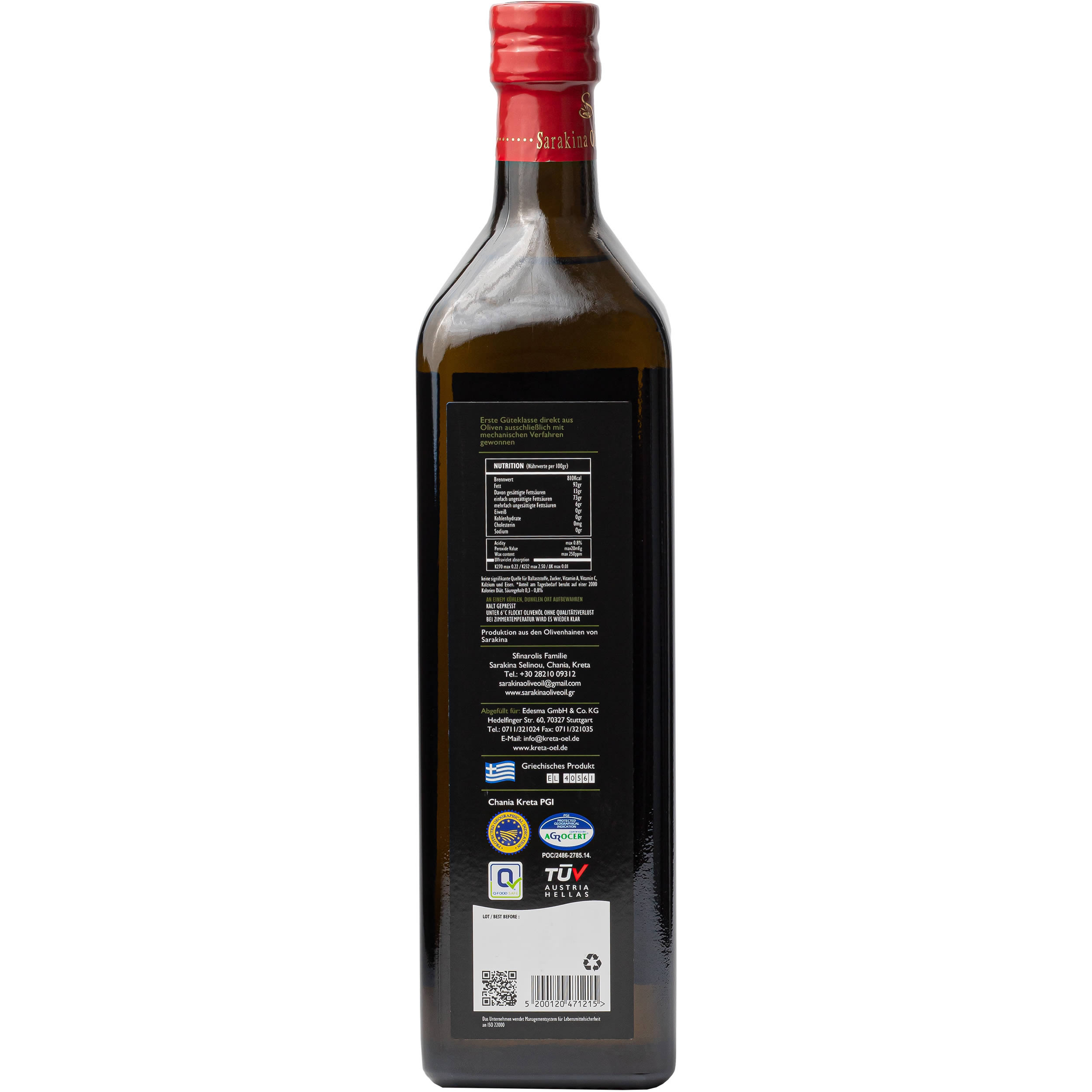 Sarakina - Extra natives Olivenöl aus Tsounati-Oliven (g.g.A) 1 l
