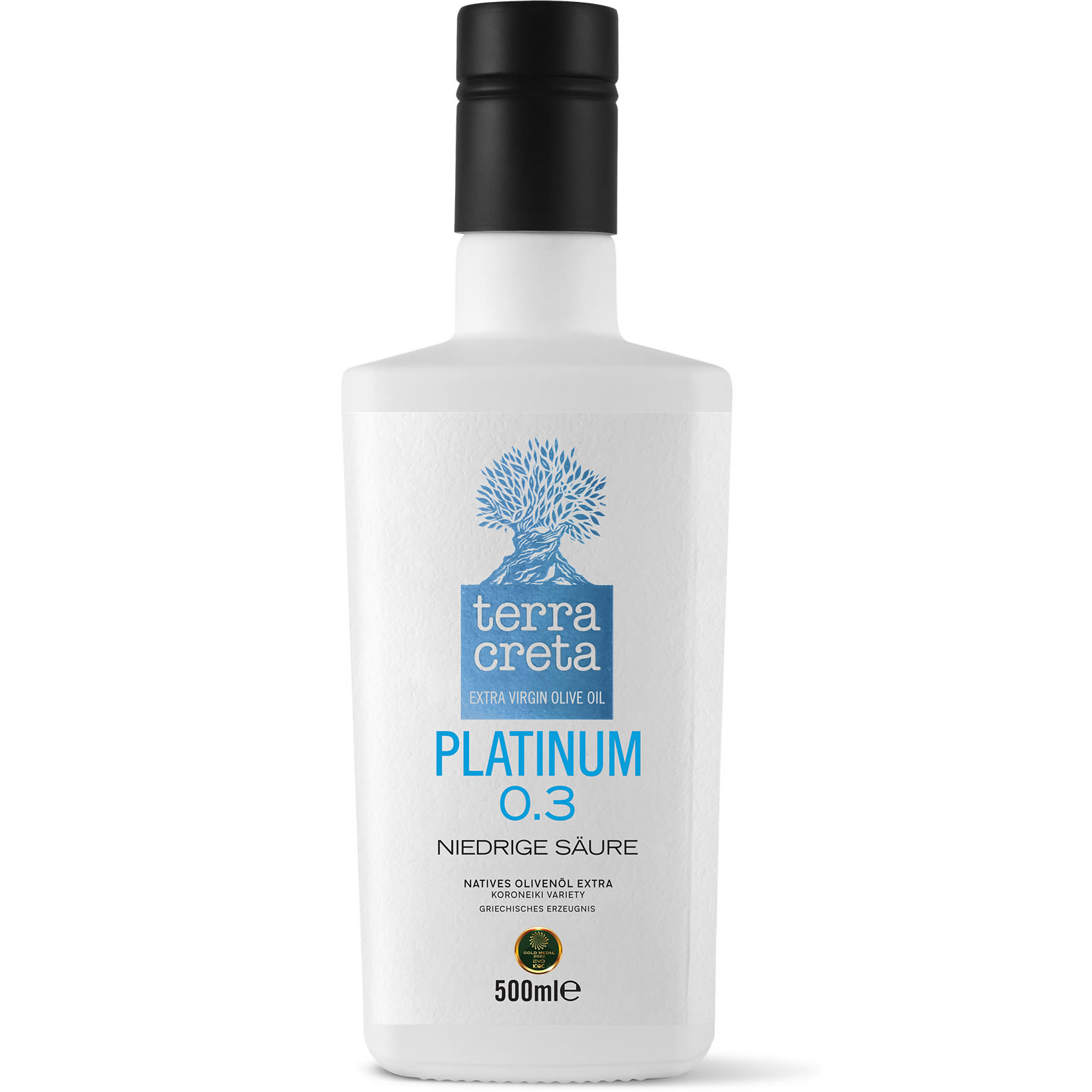 Terra Creta - Extra natives Olivenöl 0,3 % Säuregehalt platinum 500 ml Terra Creta - Extra natives Olivenöl 0,3 % Säuregehalt platinum 500 ml
