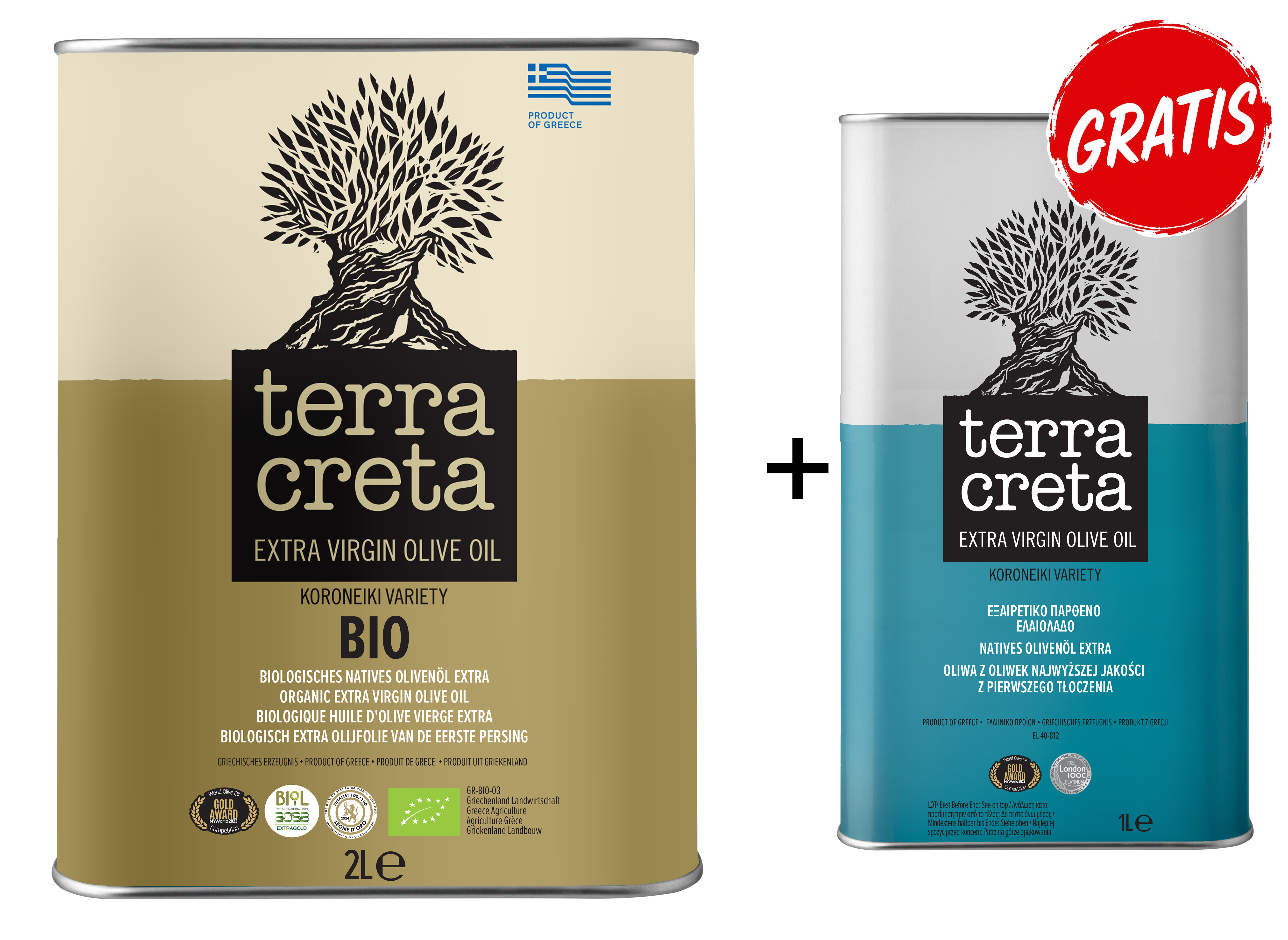 Aktion: Terra Creta - Extra natives Olivenöl BIO 2 l + 1 x Terra Creta EVOO 1 l gratis