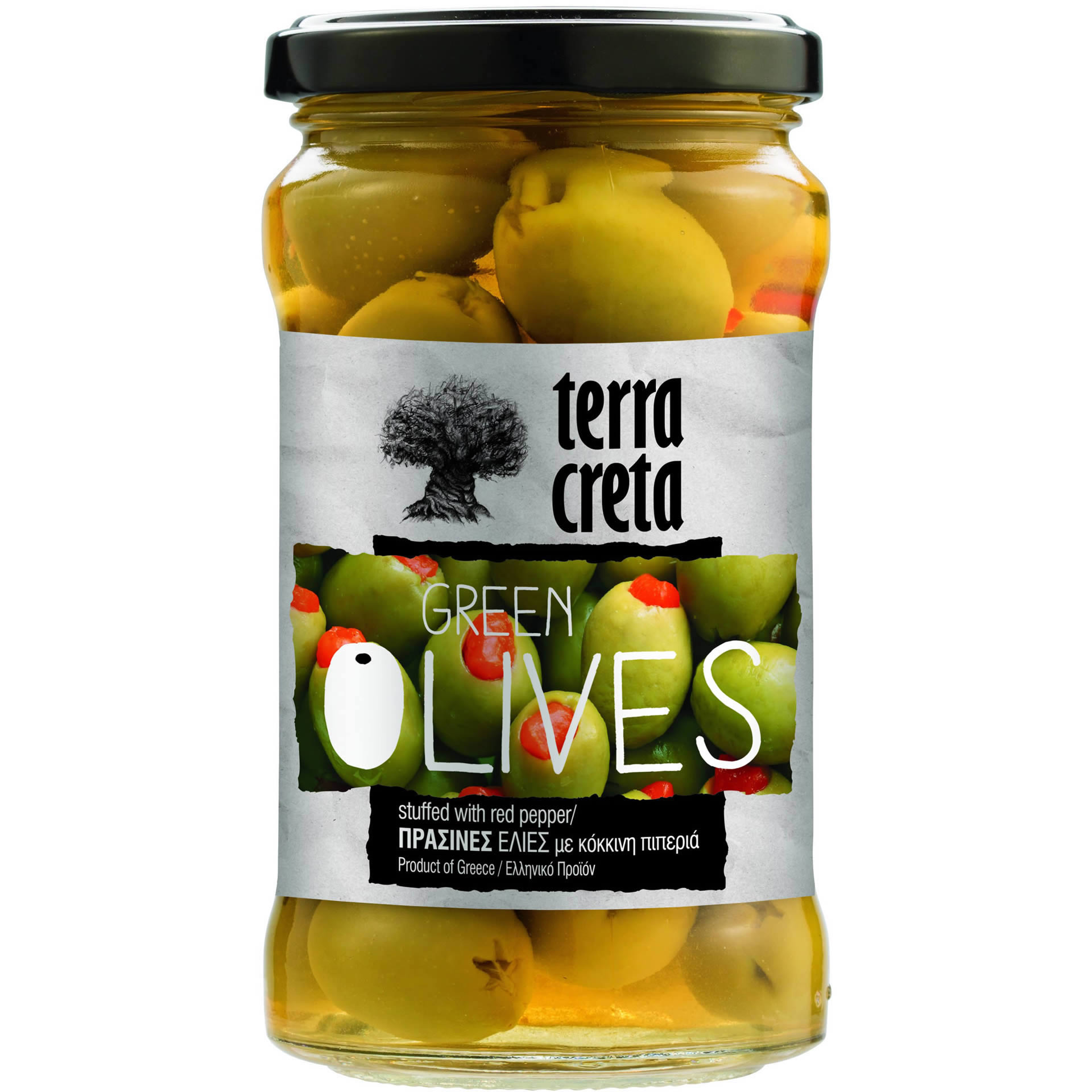 Terra Creta - Grüne Oliven mit Paprika 160 g Terra Creta - Grüne Oliven mit Paprika 160 g
