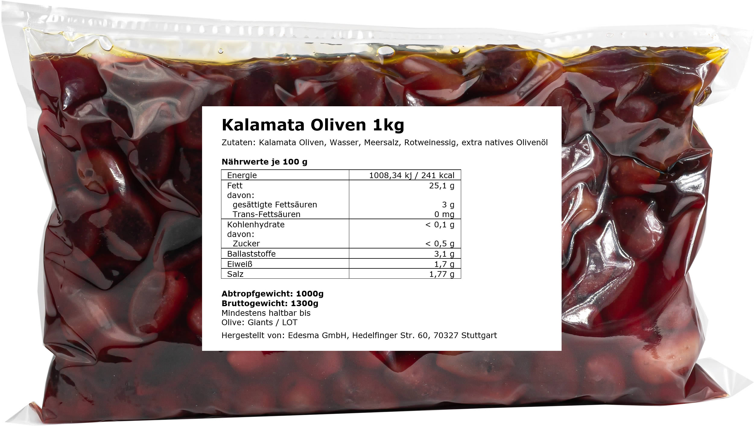 EDESMA Kalamata Oliven in Salzlake eingelegt 1 kg