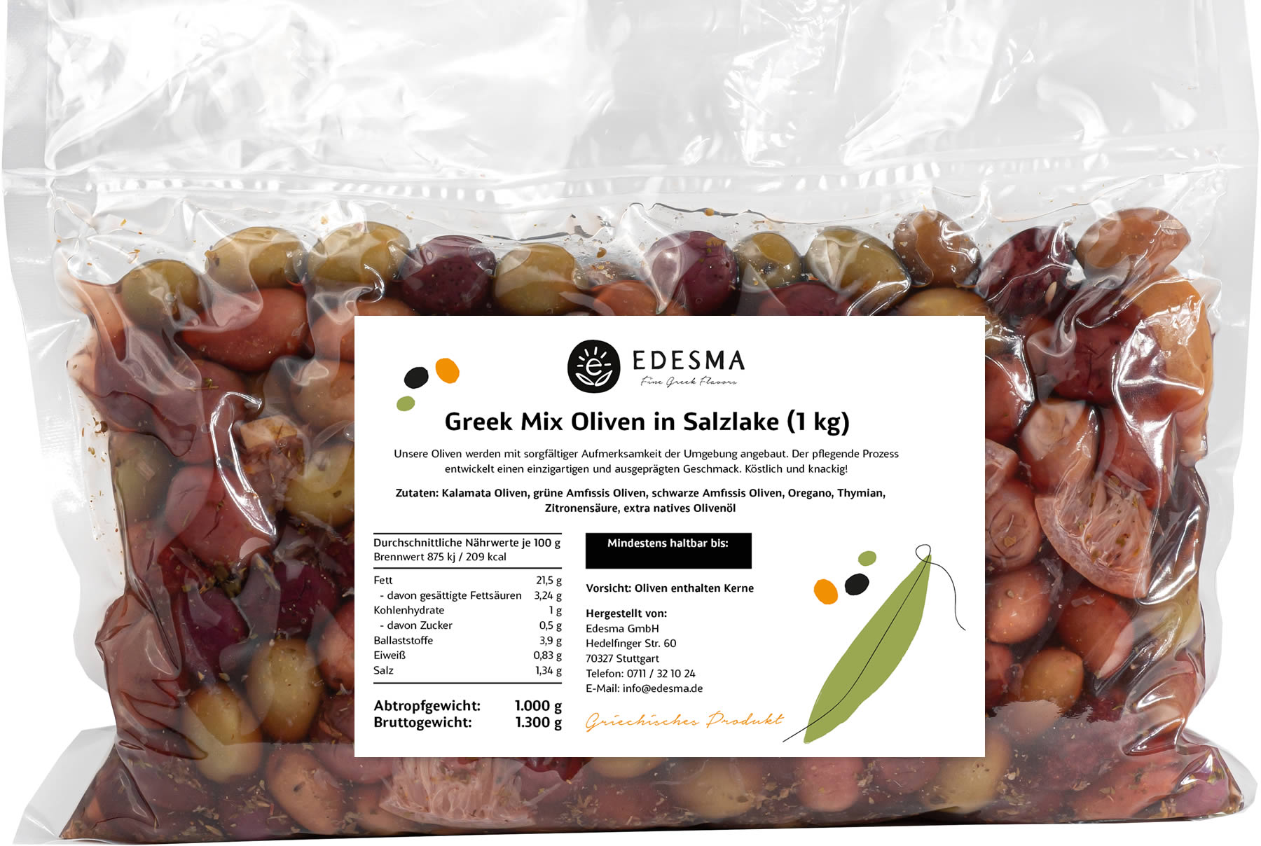 EDESMA Greek Mix Oliven in Salzlake eingelegt 1 kg
