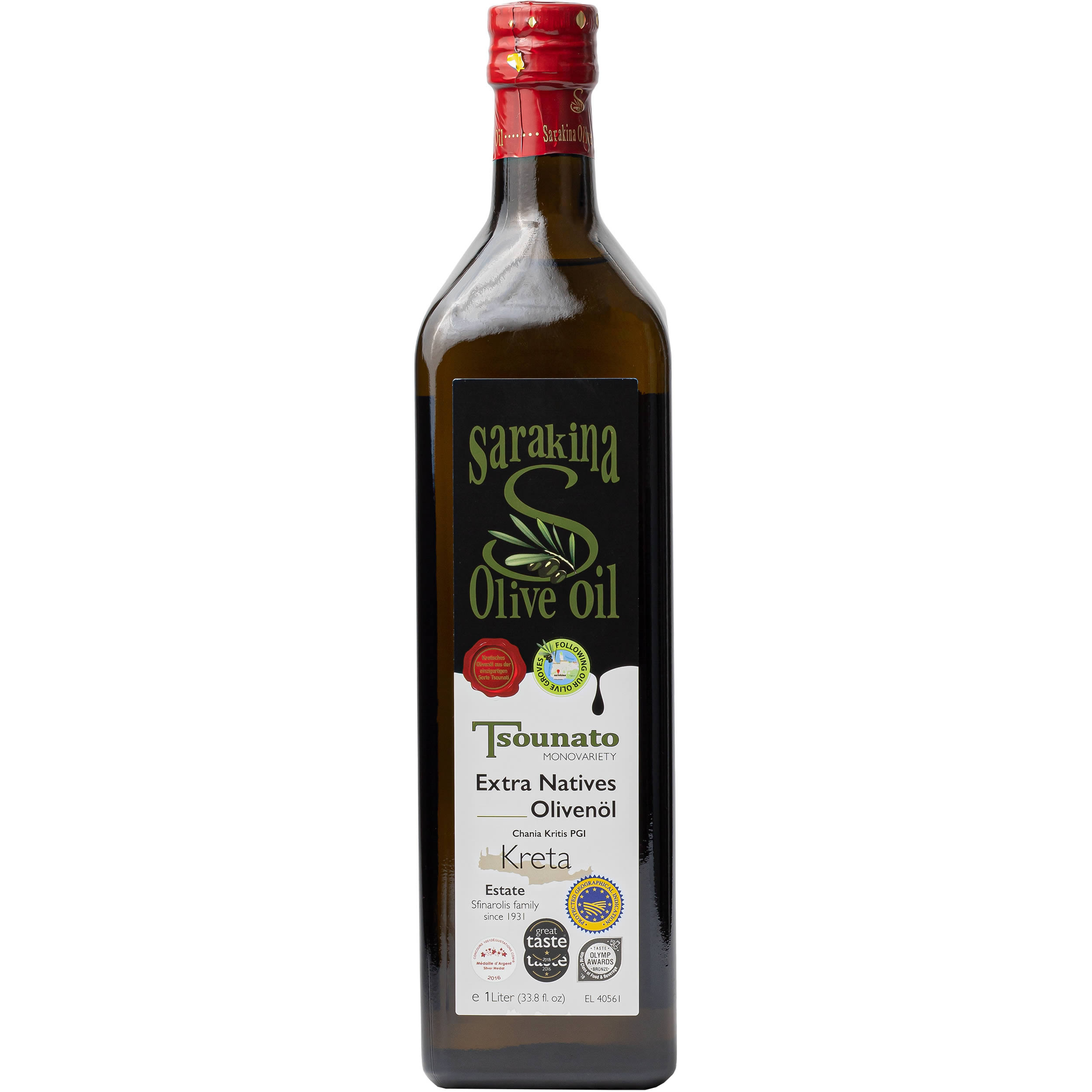 Sarakina - Extra natives Olivenöl aus Tsounati-Oliven (g.g.A) 1 l